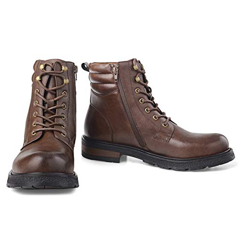 GM GOLAIMAN Mens Motorcycle TAFT Dress Boots - Lace Up Zip Boots Military Tactical Work Combat Hiking Botas Invierno Hombre, 12 M US, 3 Dark Brown - Thumbnail 6