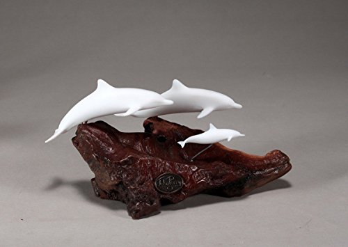 Dolphin Family Sculpture by John Perry Pellucida Burlwood Base Smaller version Figurine Statue 6in Long