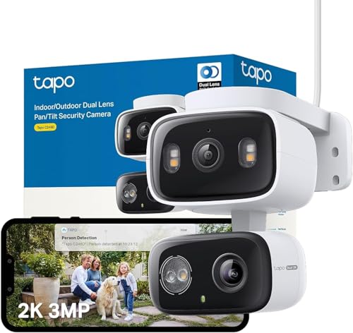 Tapo C246D WLAN UEberwachungskamera Aussen mit 2K Dual-Objektiv, 125° Weitwinkel & 6 mm Teleobjektiv, Smart Tracking, kostenfreie KI-Erkennung, Nachtsicht, MicroSD-Karte Bis zu 512 GB