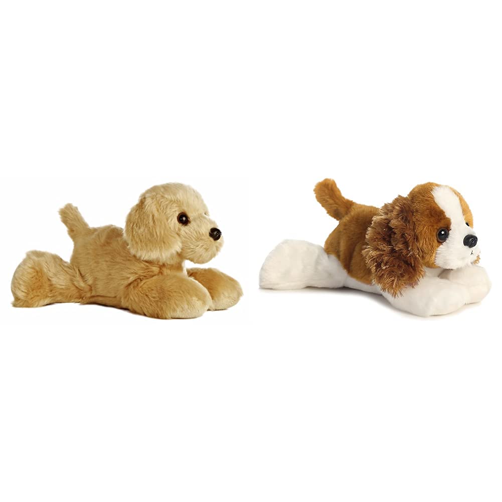 AURORA The Golden Retriever Dog Soft Toy 31294 Brown & Mini Flopsies Charles The Spaniel Dog Soft Toy 31712 Brown White