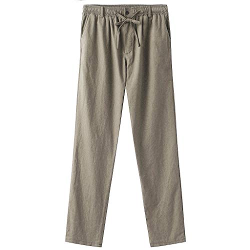 Men's Joggers Linen Breathable Loose Long Pants Solid Color Straight Trousers Green - Thumbnail 6