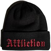 Affliction Men's Beanie Hat, Skull Design, Gothic Style, Reversible Winter Knit Cap with Tribal Pattern