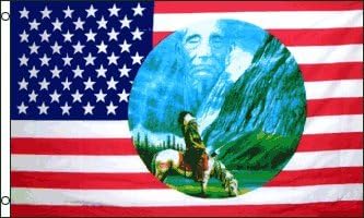 AZ FLAG, Usa Riding Indian Circle Flag, 3x5 Ft, 100D Polyester American Indians Banner with Two Metal Grommets