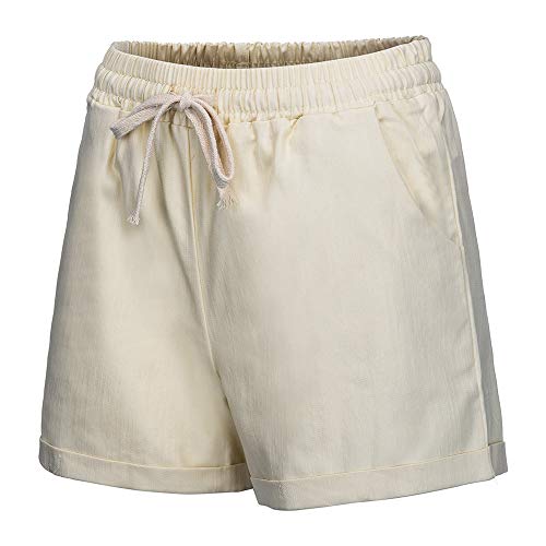 Women Short Pants, JOYFEEL ❤️ Ladies Cotton Linen Casual Elastic Waist Pants Drawstring Solid Summer Walking Shorts Khaki