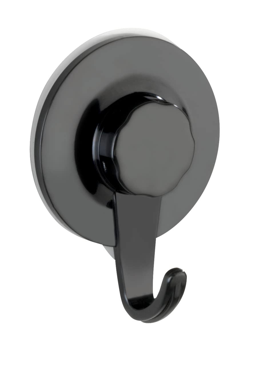 WENKO Static-Loc® Plus Valenza Wall Hook Black - Towel Hook, Coat Hook, Attachment Without Drilling, Plastic (ABS), 6.2 x 8.5 x 2.5 cm, Black