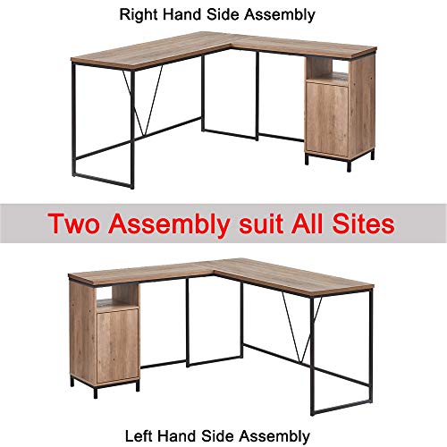 HSH L Shaped Computer Desk, Metal and Wood Rustic Corner Desk