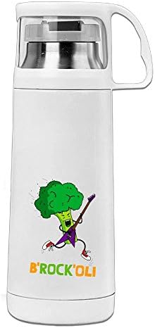 Karen Garden Funny Cartoon Broccoli Playing Electric Guitar Stainless Steel Vacuum Insulated Water Bottle Leak Proof Handled Mug White,12oz