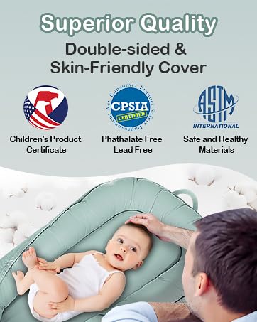 Baby Lounger - Infant Lounger for Newborn 0-24 Months, Pure Cotton Breathable Baby Nest Lounger Cover, Newborn Essentials for Baby Boys & Girls, Portable Baby Lounger for Home and Travel