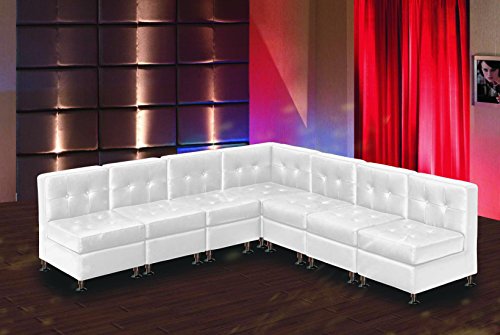 Modern Line Furniture 9049W-G8 Modular Leather Armless L-Shape Sectional Sofa Set for Restaurant/Bar/Nightclub/Hospitality Furniture, White (Pack of 7)