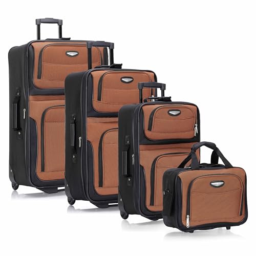 Travel Select Amsterdam Softside Expandable Luggage with Rolling Wheels, Orange, 4-Piece Set (15/21/25/29)