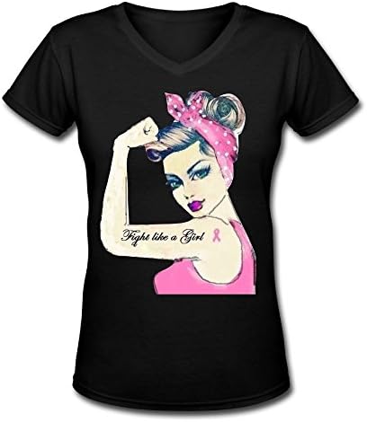 Pink Breast Cancer Awareness Spread Woman Casual T Shirt Comfy Short Sleeve Top Tee V Neck L