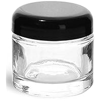 2 Ounce Clear Glass Jar with Black Dome Twist Lined Lid (1 Pack, Clear)