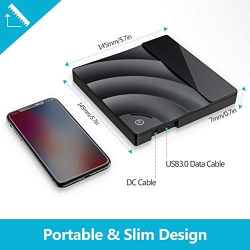 CD/DVD External Drive with USB3.0 and Type-C Interface, TOPELEK CD-ROM/DVD-RM Reader and Writer with Touch Sensitive Button, Streamlined Construction, Compatible for Windows and Mac OS (Black) - Thumbnail 2