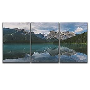 3 Panel Canvas Wall Art - Beautiful Landscape with Forest Lake and Mountains - Giclee Print Gallery Wrap Modern Home Art Ready to Hang - 16"x24" x 3 Panels