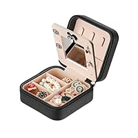 HUATK Travel Tassel Jewelry Box - Organizer Small Jewelry Case for Earrings Rings Necklaces Holder Jewelry Boxes Storage Bag with Mirror for Women Girls (Small Black)