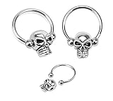 Pair of Skull skeleton Hypoallergenic Surgical Steel Captive bead horseshoe Ring lip, belly, nipple, cartilage, tragus, earring body Jewelry piercing hoop - 14 gauge, 1/2