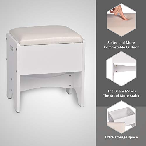 Amooly Vanity Set with Flip Top Mirror Makeup Dressing Table Writing Desk with 2 Drawers Cushioned Stool 3 Removable Organizers Easy Assembly
