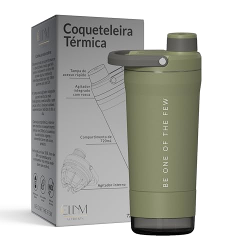 Coqueteleira Térmica ELLYM NUTRITION 600ml Com Compartimento Whey Inox Academia Profissional Shaker (Verde)