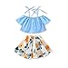 MOLYHUA Baby Girls Outfits Blue, 2Pcs Off-Shoulder Tops + Floral Print Skirt Set (110(4T), Blue)