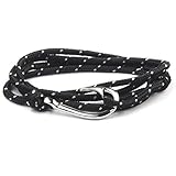 SWEETIE 8 Unisex Men's Women's Silver Fish Hook Rope Wrap Bracelet - Black White