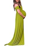 Ruici Maternity Split Front Photography Gown Cotton Maxi Photos Shoot Dress