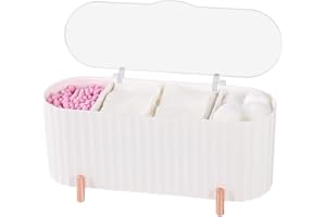 Tonxus Qtips Holder, 3 Grids Separate Cotton Swabs Dispenser, Cotton Ball Storage Box, Bathroom Cotton Pads Jar, Cotton Swab Organizer Container, White
