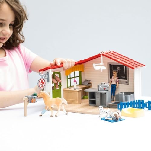Schleich Farm World - 43 PC Veterinarian Set for Kids - Pet Veterinary Playset has Office, Vet Figurine, Horse, Dog, Cat Animal Toy and Accessories - Educational Toys for Children and Toddlers Ages 3+