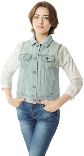Womens Denim Jean Sleeveless Vest (Small)