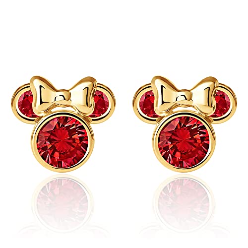 Disney Womens Minnie Mouse Birthstone Earrings - 10K Gold Disney Stud Earrings - Disney Jewelry for Women