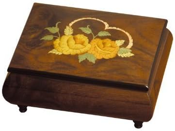 Ercolano Music Wooden Box Heart & Roses Walnut Glossy Finish