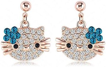 Hello Kitty Earrings for Women - Rose Gold with Rhinestones - Flower Studs for Women / Teens - Birthday / Christmas Character Jewelry - Mall of Style