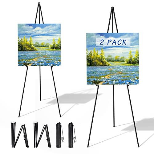 Photo 1 of Thicken Display Artist Easel Stands - 63" Instant Tripod Collapsible Portable Floor Easels - Easy Folding Adjustable Art Poster Metal Stands for Display Show, Wedding, Painting - Black 2pack