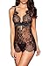 AnloveKiss Women Sexy Lingerie Black Eyelash Lace Chemise Babydoll Nightwear Set See-Through (Medium, Black)