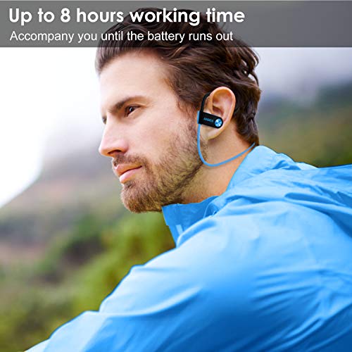 Bluetooth Headphones,ANBES IPX7 Waterproof Wireless Earbuds,Sports Earbuds with Ear Hooks & Mic, HD Stereo Sound in-Ear Bluetooth Earbuds, Up to 8 Hours Playing Time Gym Running (Blueblack)