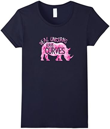 Women's Real Unicorns Have Curves Funny Rhino Unicorn T-Shirt Large Navy