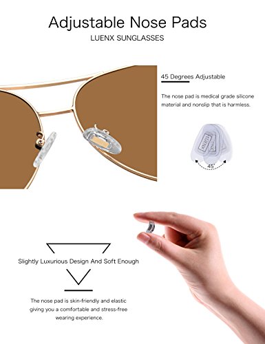 LUENX Aviator Sunglasses Mens Womens Polarized Brown Lens Gold Metal Frame Large 60mm