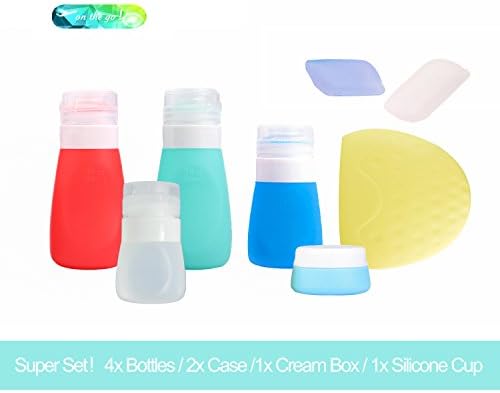 On The Go ! Travel Accessory Super Set Include 4 different Silicone Bottles 1 Silicone Cream Container 1x Silicone Portable Cup 2x Silicone Toothbrush Case