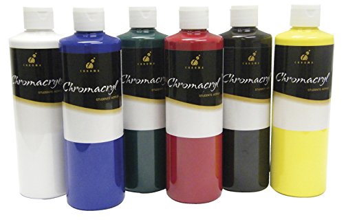 Chromacryl Premium Students Acrylic Paint Set, 1 pt, Assorted Primary Colors, Set of 6