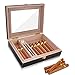 High Gloss Cigar Humidor Cigar Box for 10-15 Cigars, 100% Real Solid Spanish Cedar Wood, Luxury Hygrometer and Humidifier, Desktop Humidors Gloss Black