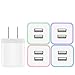 Power-7 USB Wall Charger, 5-Pack 2.1A Dual Port USB Charger Plug Power Adapter Charging Block Cube for Phone Xs Max Xs XR X 8 7 6S 6 Plus 5S, Pad, Samsung Galaxy S8 S7 S6 Edge, LG, Moto, Android Phone primary