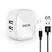 ONSON iPhone Charger,2.4A 12W Dual USB Portable Travel Wall Charger with Foldable Plug+6FT Long Apple Lightning Cable Charging Cord for iPhone 7/7Plus/6S/6S Plus/6/5S/SE/5C,iPad Air/Mini/Pro(White)