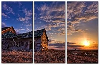 Sanbay Art Modern Giclee Canvas Prints Stretched Abstract Countryside Sunrise Paintings Wood Framed Inside Wall Art for Home Office Decorations Wall Decor 3pcs/set