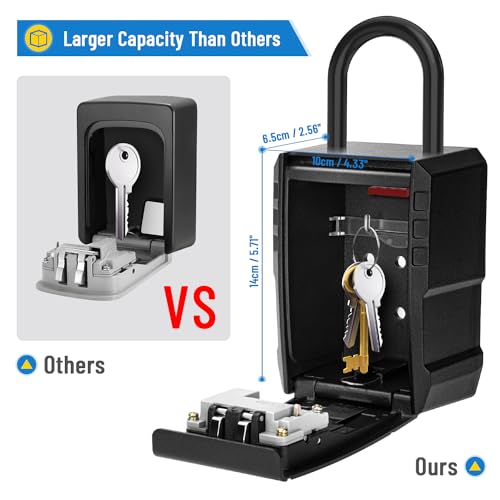 NEWIROVE Key Safe Large Key Box with Hook Waterproof Key Safe Box for Home, School, House for Rent, Black