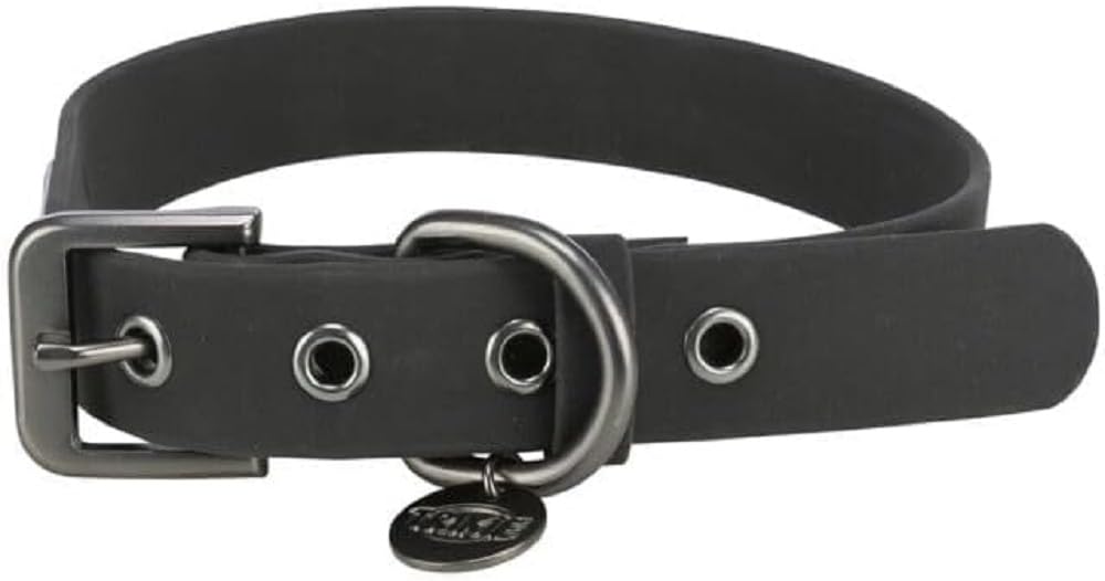 TRIXIE dog collar CityStyle L-XL: neck circumference 19.7–22.4 inches / 1.18 inches black PVC collar for large to extra-large dogs, adjustable, water-repellent & wipeable, 1971801