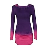 Creazy 2016 Women Hoodies Sweatshirts Long Sleeve Hooded Gradient Color Tops (XL, Purple)