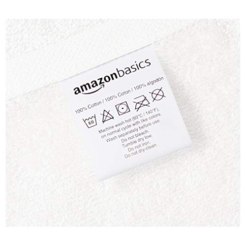 Amazon Basics Cotton Hand Towel, 12-Pack, White, 26" x16"