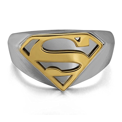 DC Comics Men s Jewelry Justice League Superman Logo Stainless Steel Two Tone Ring, Size 10