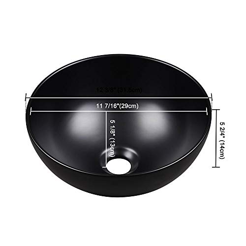 Aquaterior 12" Mini Bathroom Round Bowl Vessel Sink Countertop Porcelain Ceramic Basin with Pop up Drain Black