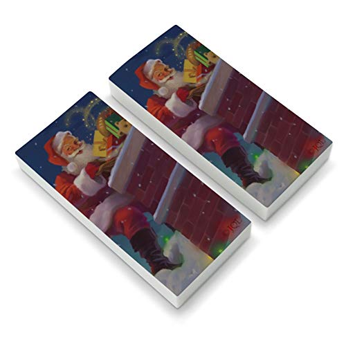 Christmas Holiday Santa Going Down The Chimney Eraser Set of 2