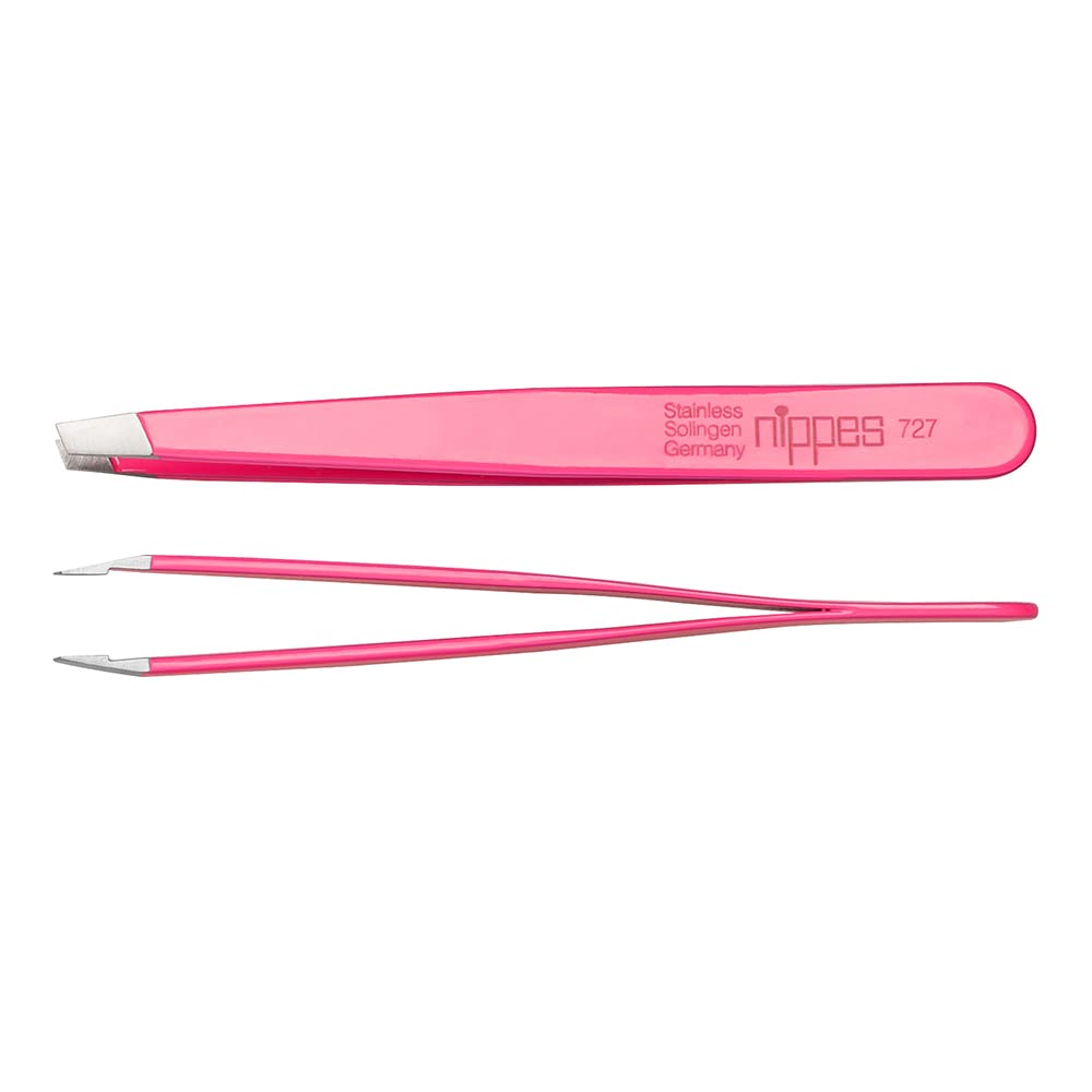 nippes Solingen Tweezers with Oblique Tip, Pink, Stainless Steel, 9.5 cm Length, Eyebrow Plucking, Tweezers Pointed for Precise Hair Removal — image 1